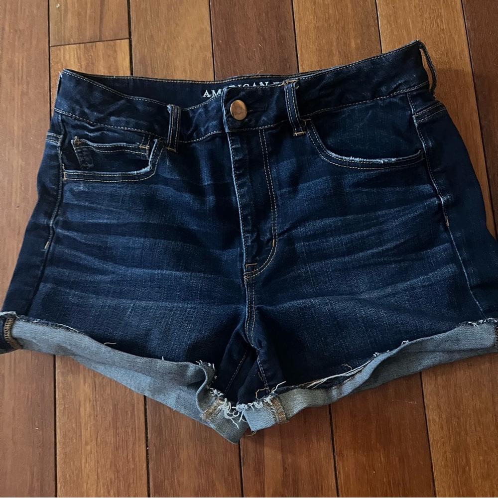 American Eagle Hi-Rise Shortie Denim Jean Shorts Medium Wash Size 12 - Picture 6 of 8